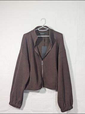 NWT WULFUL Brown Cropped Zip Front Sweatshirt Jacket Medium M